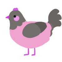 A pink and grey chicken with a head pattern