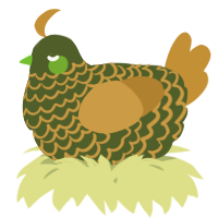 A olive and gold chicken with a lace pattern
