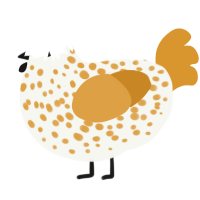 A white and orange chicken with a speckle pattern