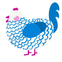 A white and sapphire chicken with a lace pattern