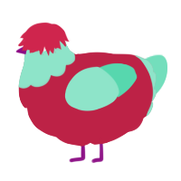 A crimson and mint chicken with a head pattern