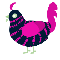 A tumblr and fuchsia chicken with a bar pattern