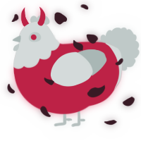 A crimson and silver chicken with a head pattern