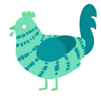A mint and teal chicken with a bar pattern