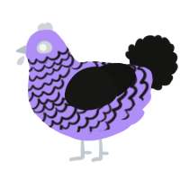 A lilac and black chicken with a lace pattern