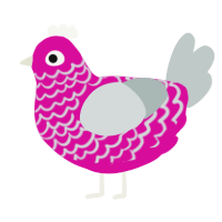 A fuchsia and silver chicken with a lace pattern