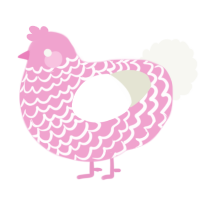 A pink and white chicken with a lace pattern