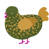 A olive and gold chicken with a speckle pattern