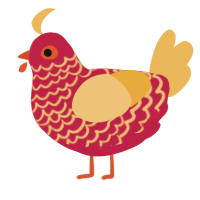 A crimson and honey chicken with a lace pattern