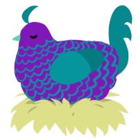 A violet and teal chicken with a lace pattern