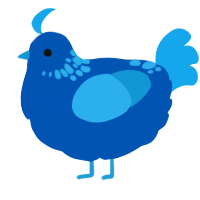 A ultramarine and sky chicken with a neck-speckle pattern