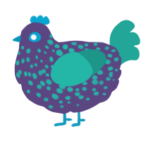 A overcast and turquoise chicken with a speckle pattern