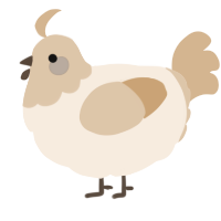 A cream and beige chicken with a head pattern