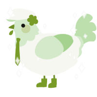 A white and gluppy chicken with a head pattern