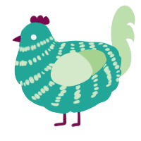 A turquoise and gluppy chicken with a bar pattern