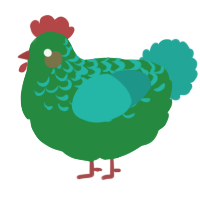 A viridian and turquoise chicken with a half-lace pattern