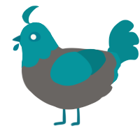 A grey and teal chicken with a head pattern