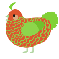 A vermilion and grass chicken with a lace pattern