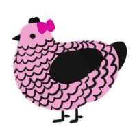 A pink and black chicken with a lace pattern