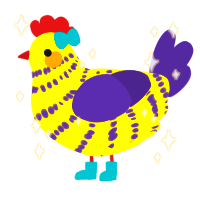 A yellow and overcast chicken with a bar pattern