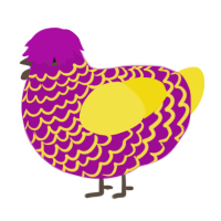 A plum and yellow chicken with a lace pattern