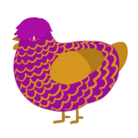 A plum and ochre chicken with a lace pattern