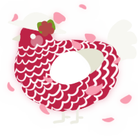 A crimson and white chicken with a lace pattern