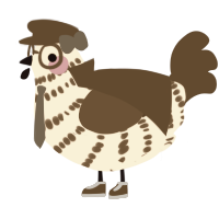 A cream and bark chicken with a bar pattern