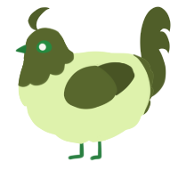 A apple and olive chicken with a head pattern