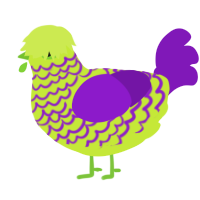 A lime and violet chicken with a lace pattern