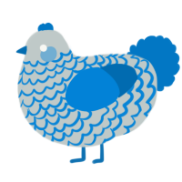 A silver and sapphire chicken with a lace pattern