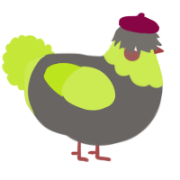 A grey and lime chicken with a head pattern