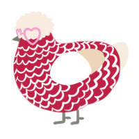 A crimson and cream chicken with a lace pattern