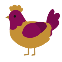 A gold and wine chicken with a head pattern