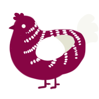 A maroon and white chicken with a half-bar pattern