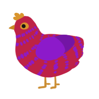 A crimson and violet chicken with a bar pattern