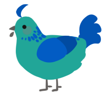 A turquoise and ultramarine chicken with a neck-speckle pattern