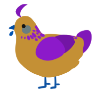 A gold and violet chicken with a neck-speckle pattern