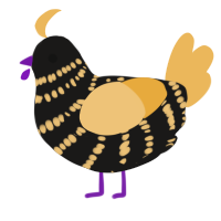 Oriole, a sable and honey chicken with a bar pattern