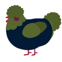A tumblr and olive chicken with a head pattern