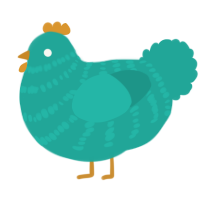 A turquoise chicken with a bar pattern