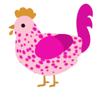 A rose and fuchsia chicken with a speckle pattern