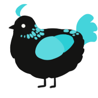 A black and aqua chicken with a neck-speckle pattern