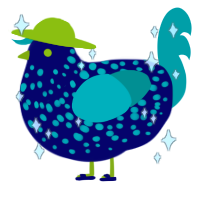 A navy and teal chicken with a speckle pattern