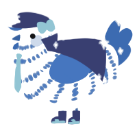 A white and ultramarine chicken with a bar pattern