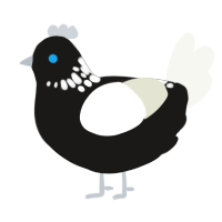 A sable and white chicken with a neck-speckle pattern