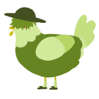 A chartreuse and apple chicken with a head pattern