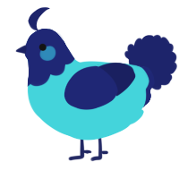 A aqua and navy chicken with a head pattern