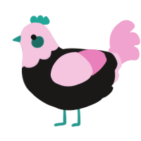 A sable and pink chicken with a head pattern