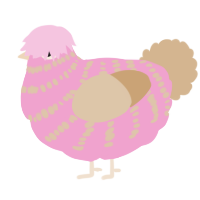A pink and beige chicken with a bar pattern
